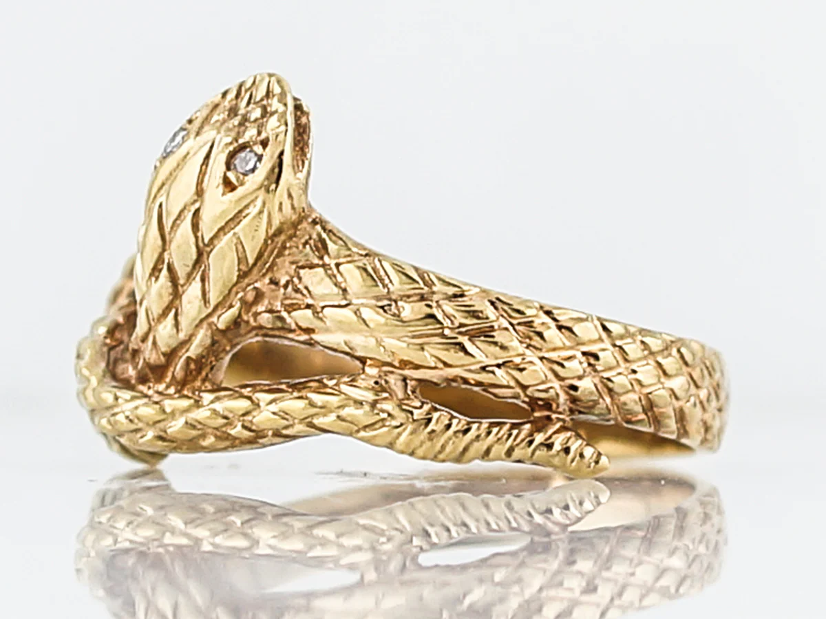 Right Hand Ring Modern .04 Single Cut Diamonds in 14k Yellow Gold - Image 3