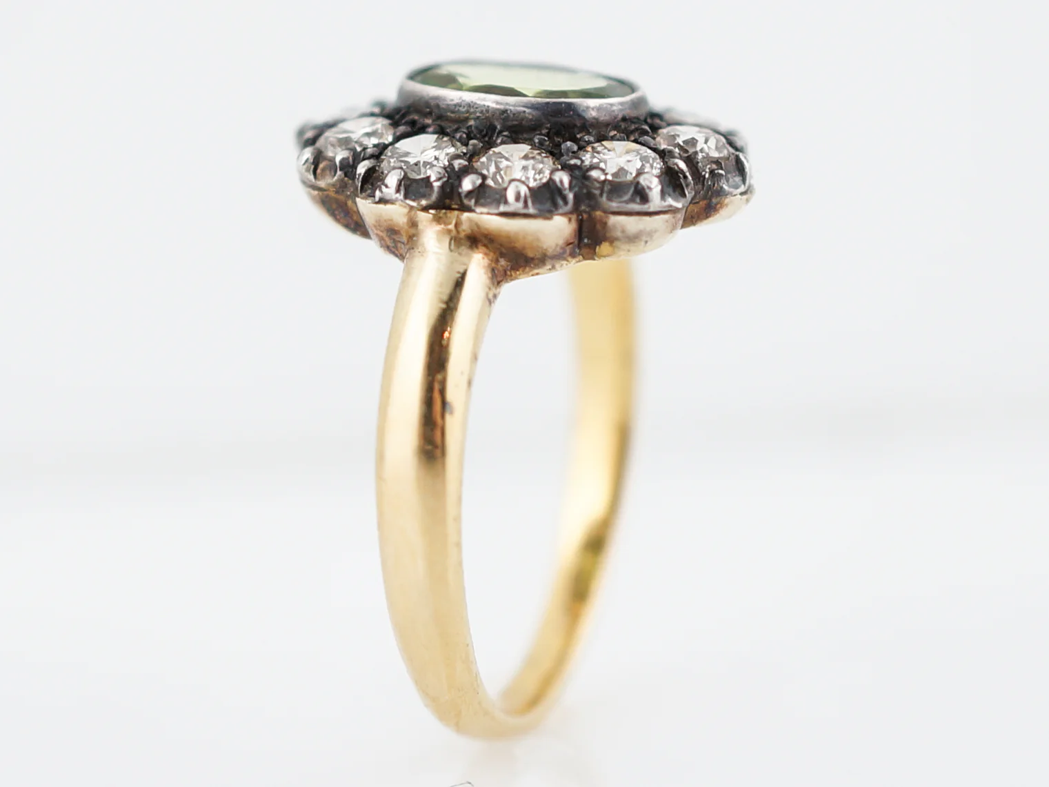 Right Hand Ring Modern 1.04 Oval Cut Peridot & 1.00 Round Brilliant Cut Diamonds in 18K Yellow Gold & Sterling Silver - Image 5