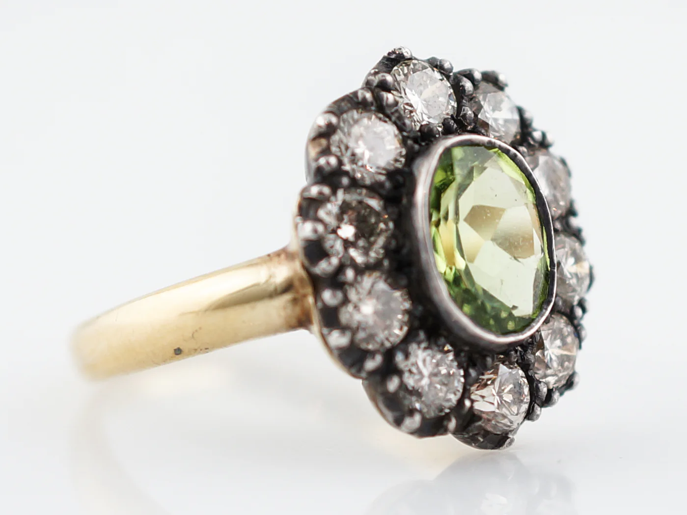 Right Hand Ring Modern 1.04 Oval Cut Peridot & 1.00 Round Brilliant Cut Diamonds in 18K Yellow Gold & Sterling Silver - Image 4
