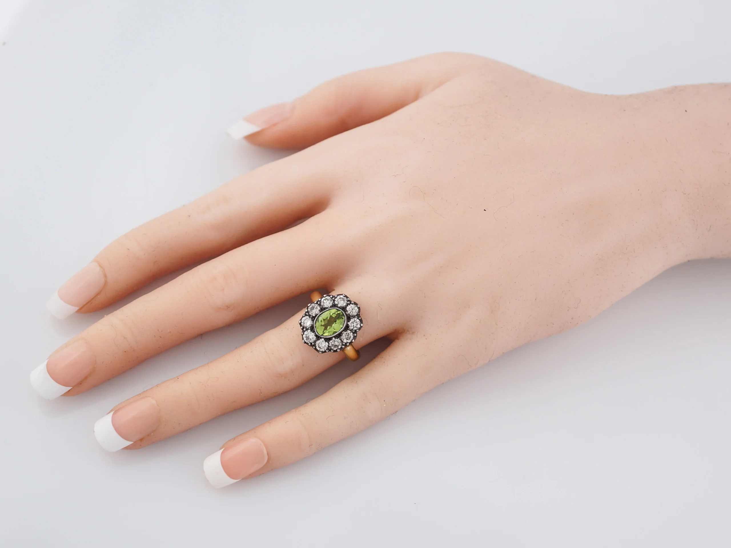 Right Hand Ring Modern 1.04 Oval Cut Peridot & 1.00 Round Brilliant Cut Diamonds in 18K Yellow Gold & Sterling Silver - Image 8
