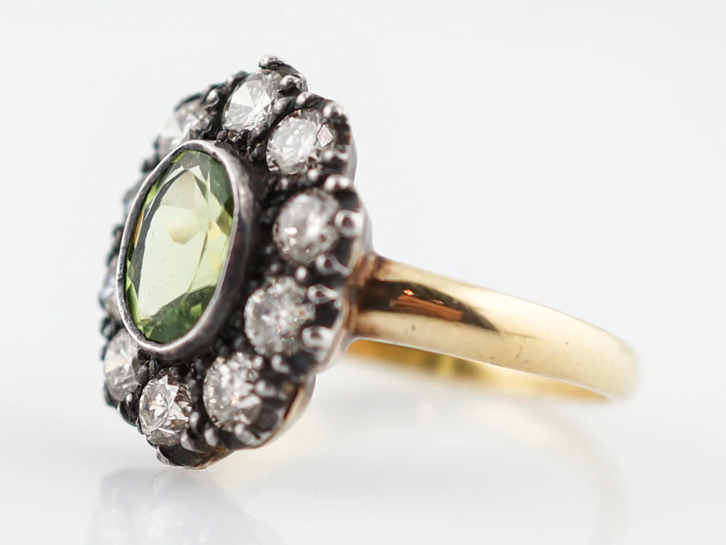 Right Hand Ring Modern 1.04 Oval Cut Peridot & 1.00 Round Brilliant Cut Diamonds in 18K Yellow Gold & Sterling Silver - Image 3