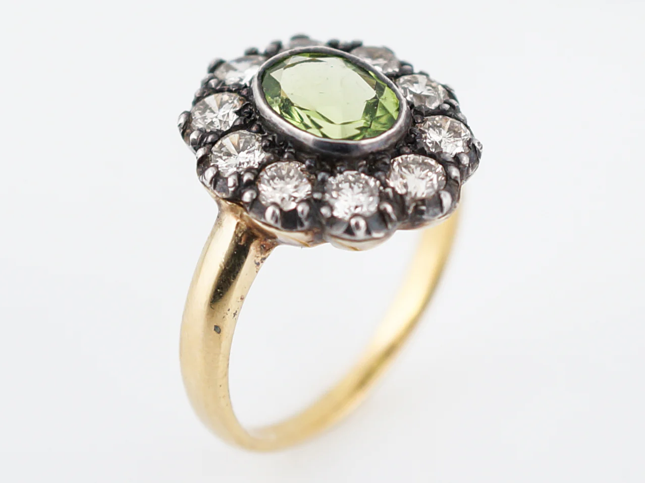 Right Hand Ring Modern 1.04 Oval Cut Peridot & 1.00 Round Brilliant Cut Diamonds in 18K Yellow Gold & Sterling Silver - Image 5