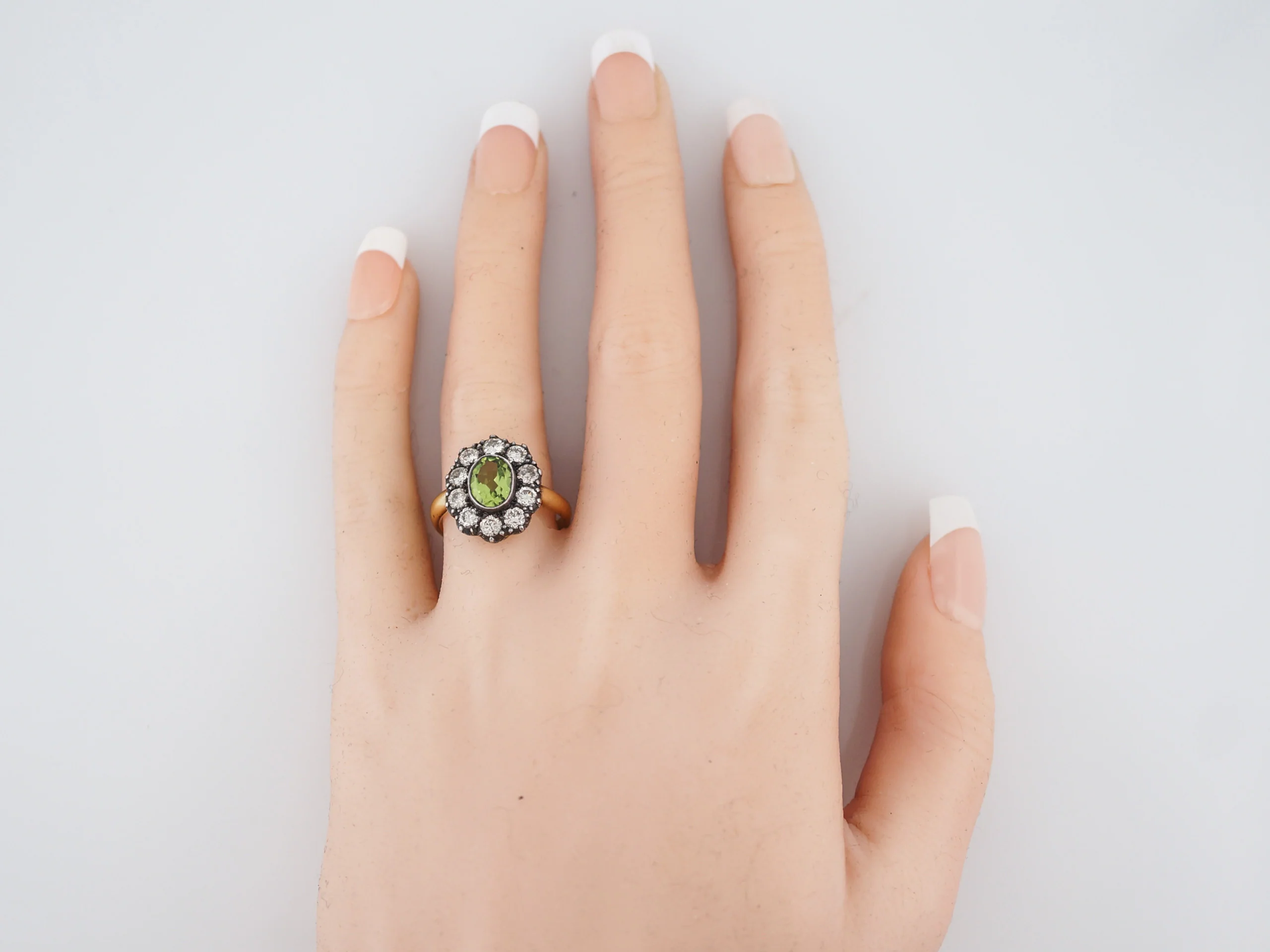 Right Hand Ring Modern 1.04 Oval Cut Peridot & 1.00 Round Brilliant Cut Diamonds in 18K Yellow Gold & Sterling Silver - Image 7
