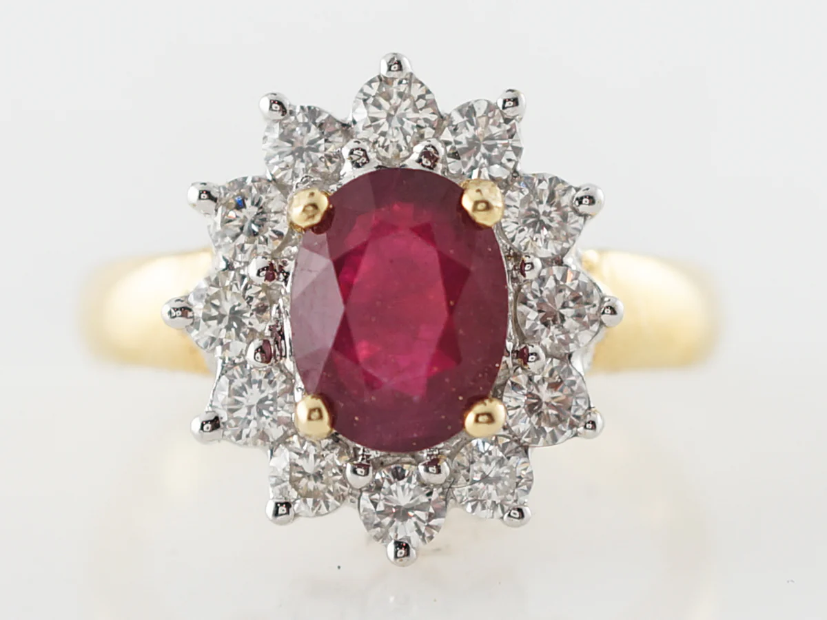Right Hand Ring Modern 1.51 Oval Cut Ruby & .72 Round Brilliant Cut Diamond in 18k Yellow Gold - Image 2