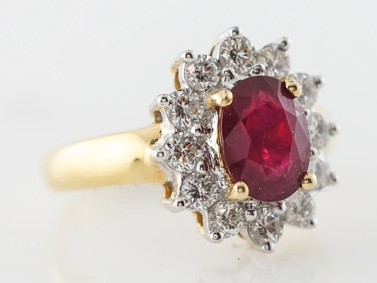 Right Hand Ring Modern 1.51 Oval Cut Ruby & .72 Round Brilliant Cut Diamond in 18k Yellow Gold - Image 4