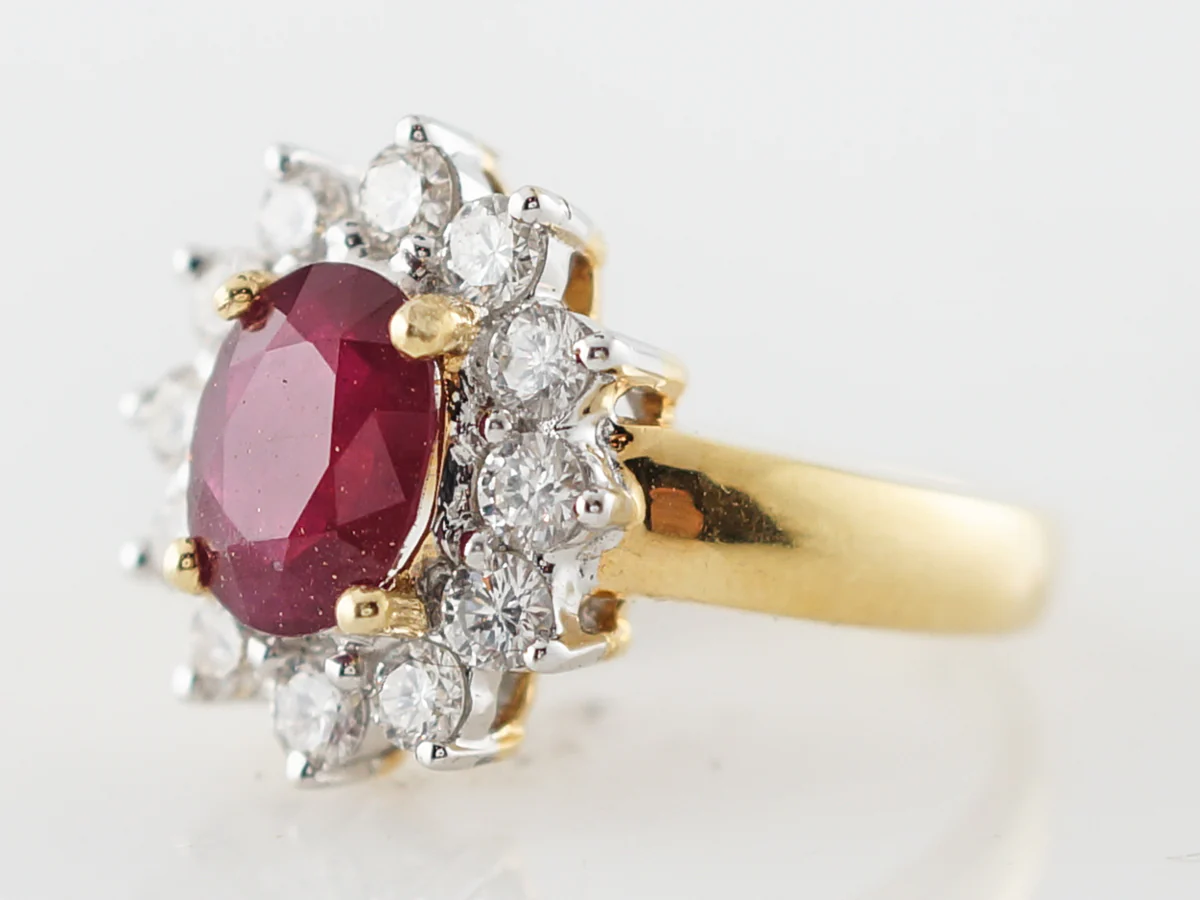 Right Hand Ring Modern 1.51 Oval Cut Ruby & .72 Round Brilliant Cut Diamond in 18k Yellow Gold - Image 2