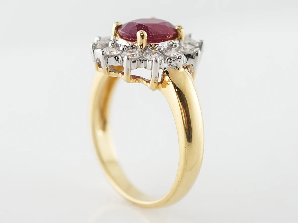 Right Hand Ring Modern 1.51 Oval Cut Ruby & .72 Round Brilliant Cut Diamond in 18k Yellow Gold - Image 5
