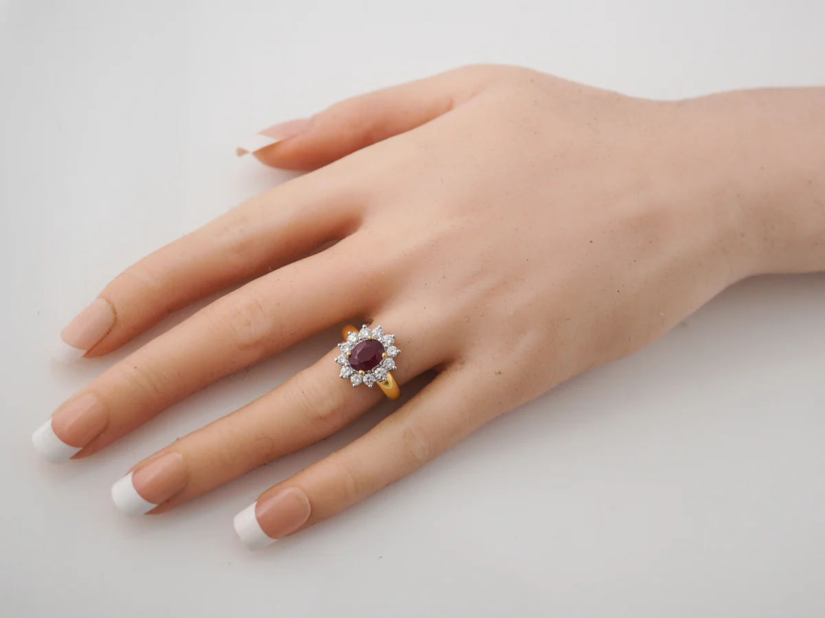 Right Hand Ring Modern 1.51 Oval Cut Ruby & .72 Round Brilliant Cut Diamond in 18k Yellow Gold - Image 7