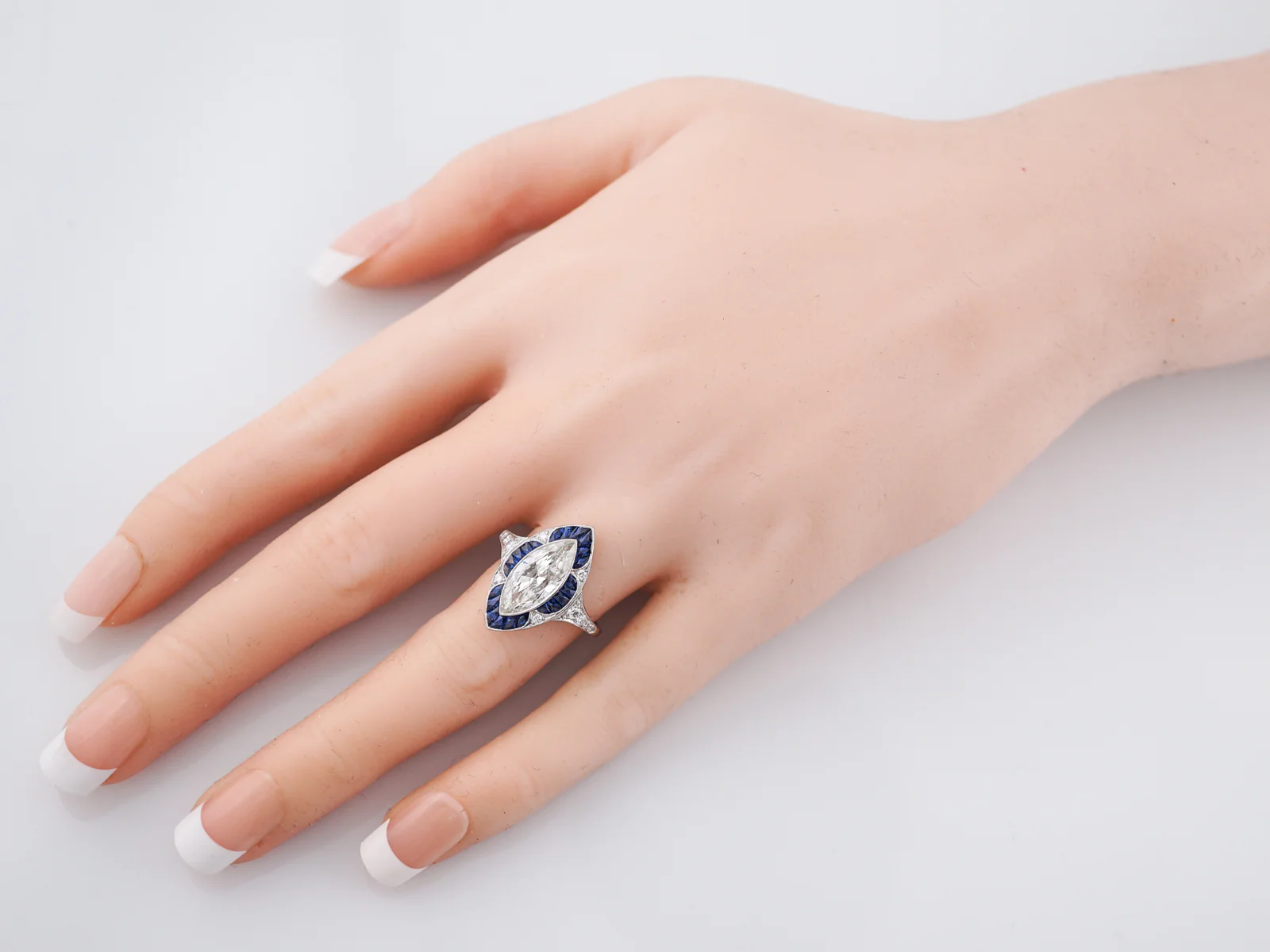 Right Hand Ring Modern 1.85 Marquise Cut Diamond & .90 French Cut Sapphire in Platinum - Image 7