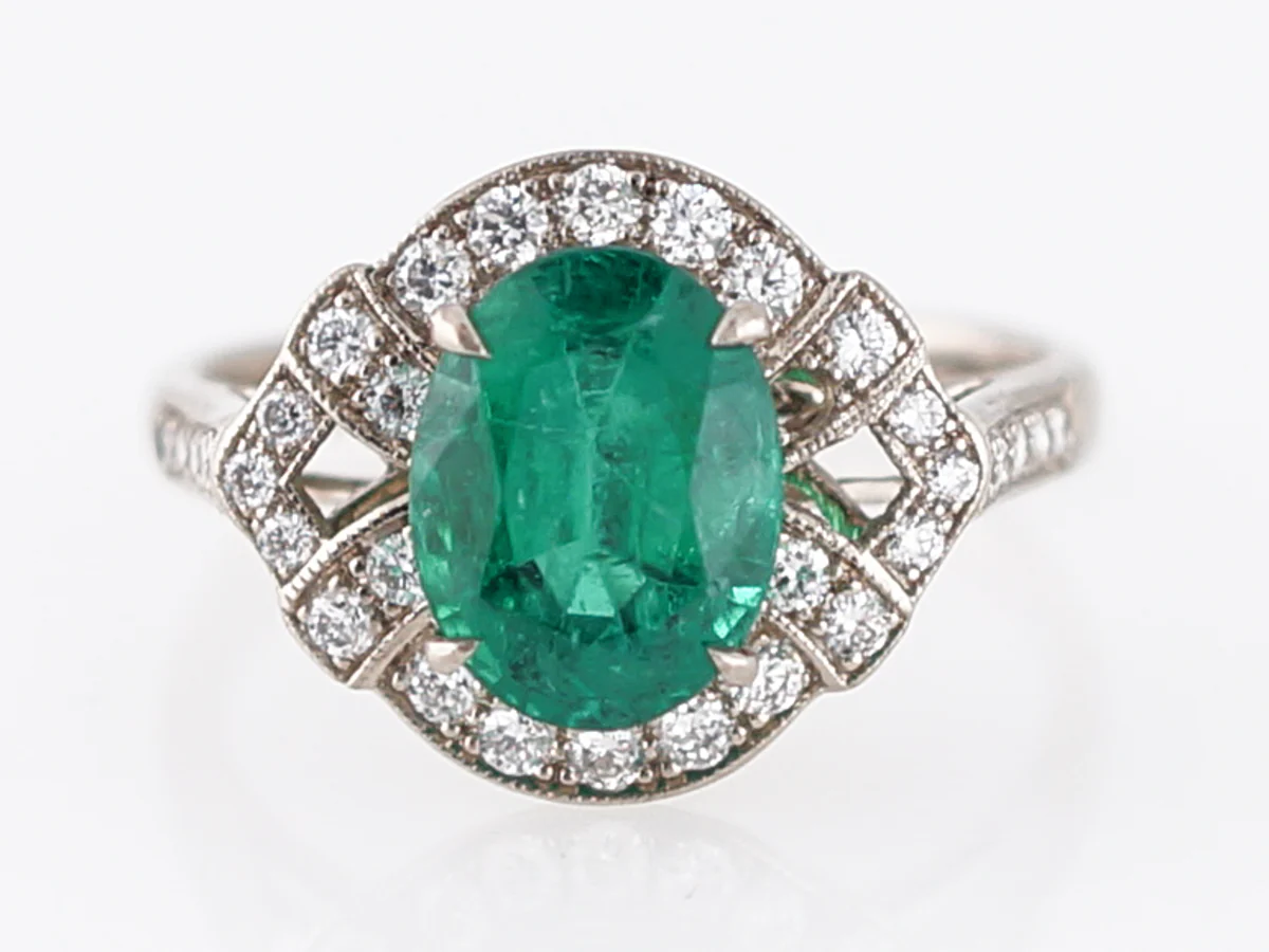 Right Hand Ring Modern 1.89 Oval Cut Emerald in 18k White Gold - Image 2