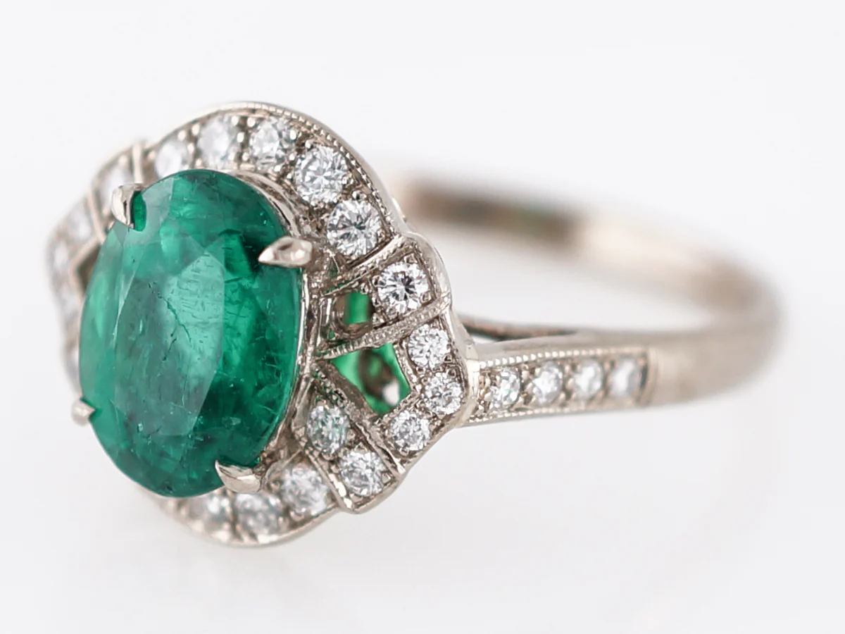 Right Hand Ring Modern 1.89 Oval Cut Emerald in 18k White Gold - Image 4