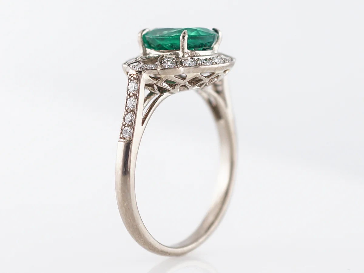 Right Hand Ring Modern 1.89 Oval Cut Emerald in 18k White Gold - Image 3