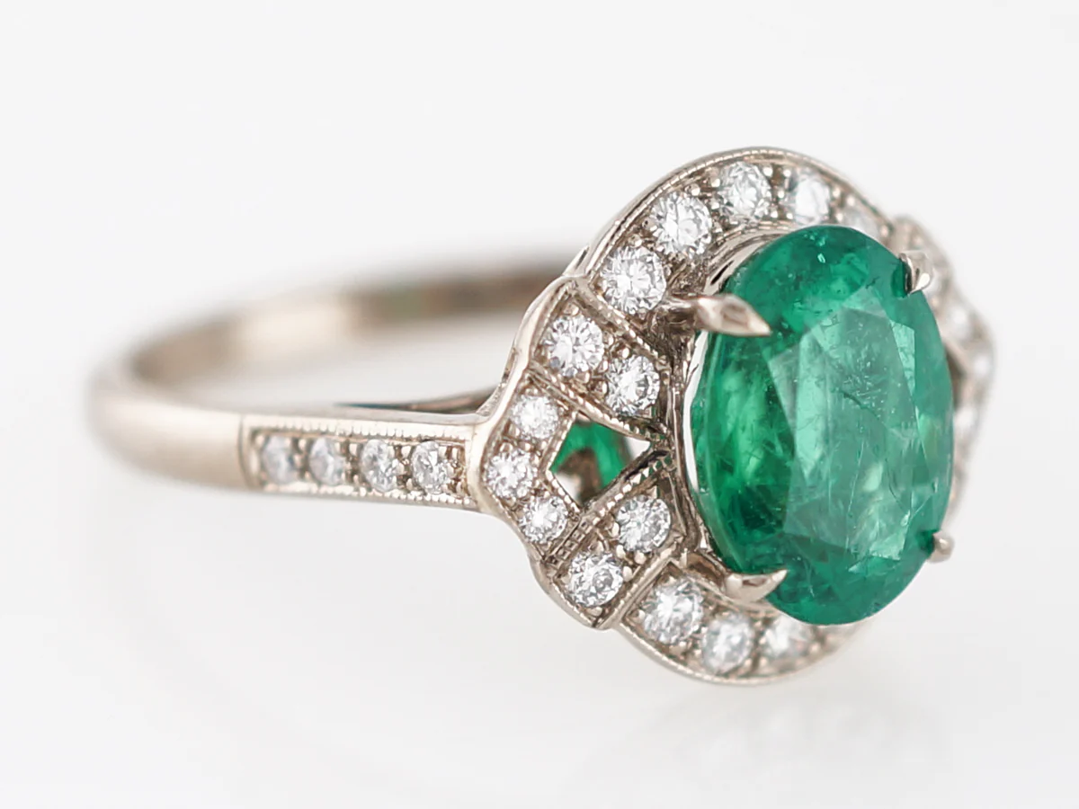 Right Hand Ring Modern 1.89 Oval Cut Emerald in 18k White Gold - Image 4