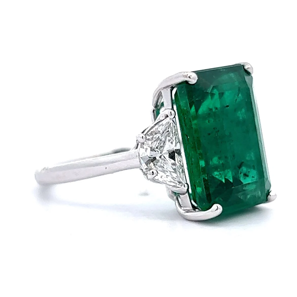 10.02 Octagonal Step Cut Emerald & Diamond Ring in 14k White Gold - Image 3