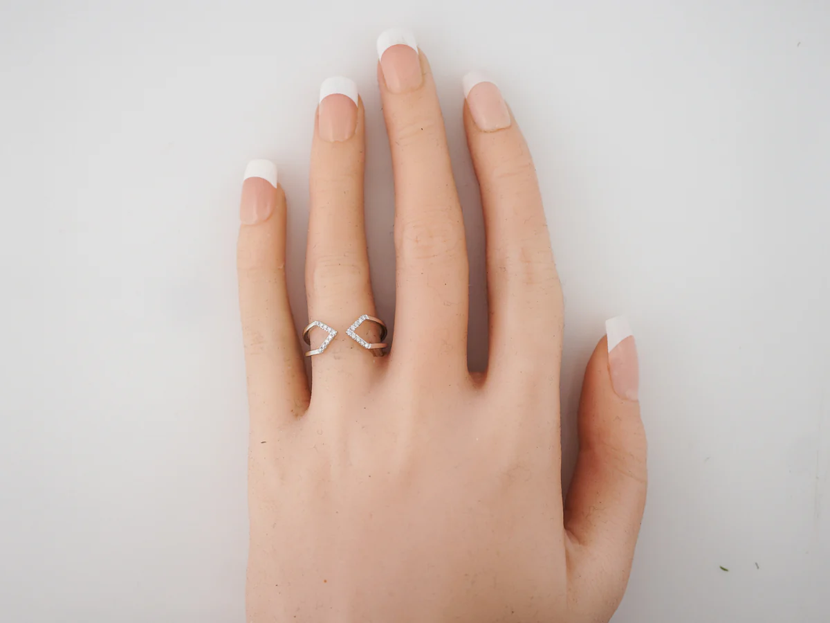 Right Hand Ring Modern .11 Round Brilliant Cut Diamonds in 14k White Gold - Image 6
