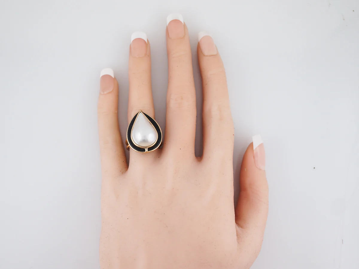 Right Hand Ring Modern 13.10 Pearl in 14k Yellow Gold - Image 5