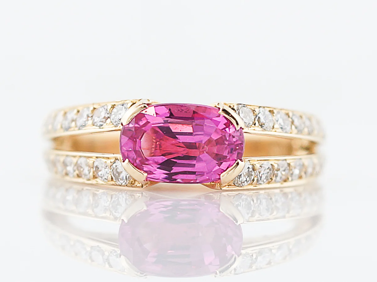 ***RTV***Right Hand Ring Modern 2.00 Oval Pink Sapphire in 18k Yellow Gold