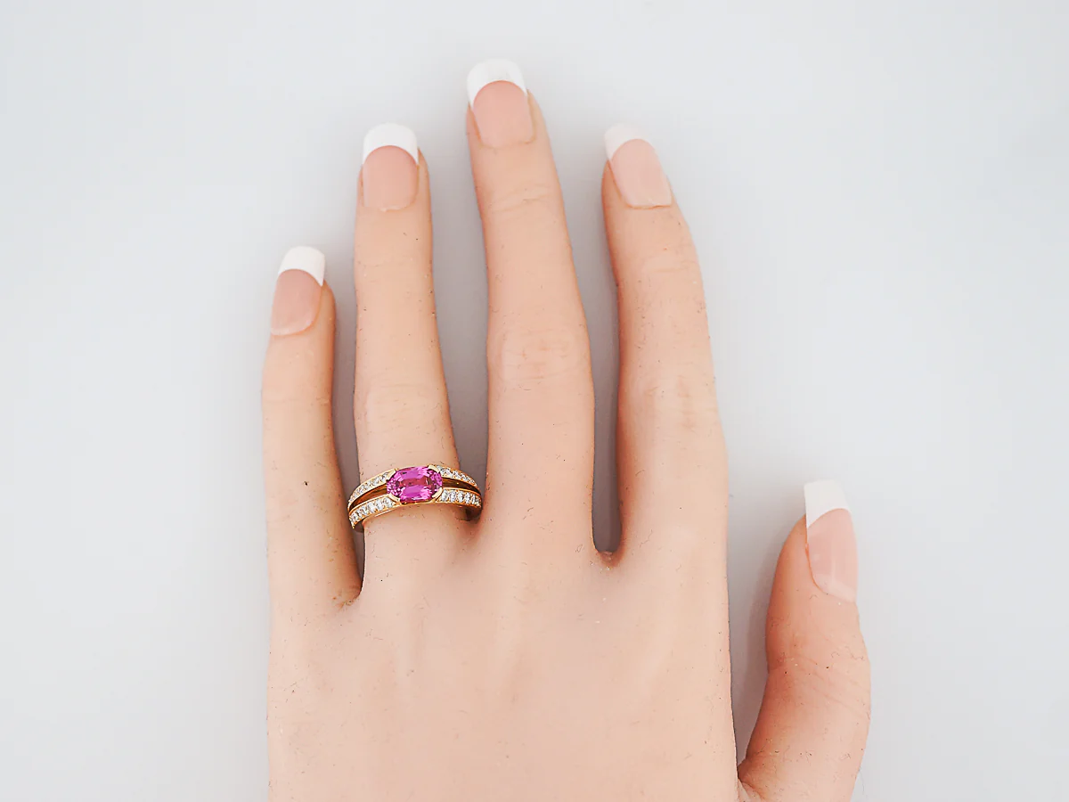 ***RTV***Right Hand Ring Modern 2.00 Oval Pink Sapphire in 18k Yellow Gold - Image 7