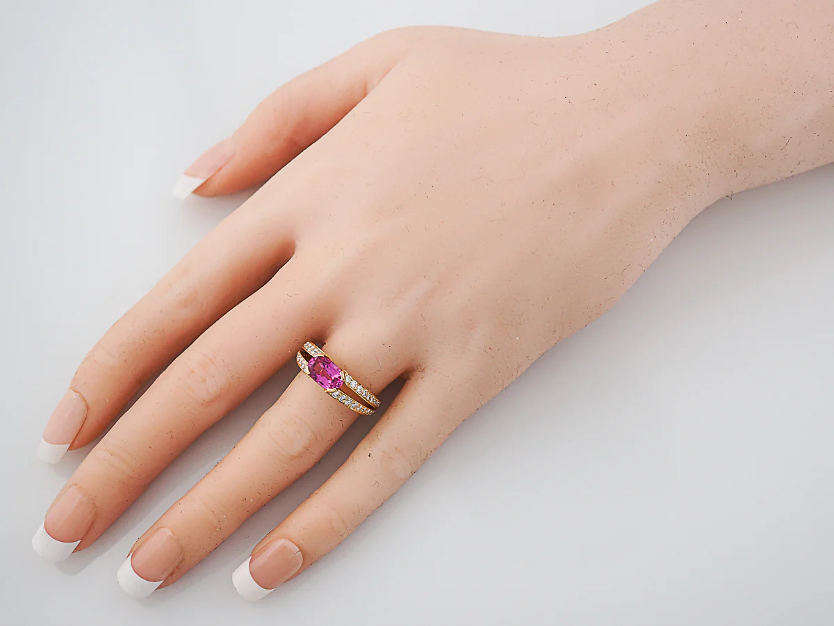 ***RTV***Right Hand Ring Modern 2.00 Oval Pink Sapphire in 18k Yellow Gold - Image 8