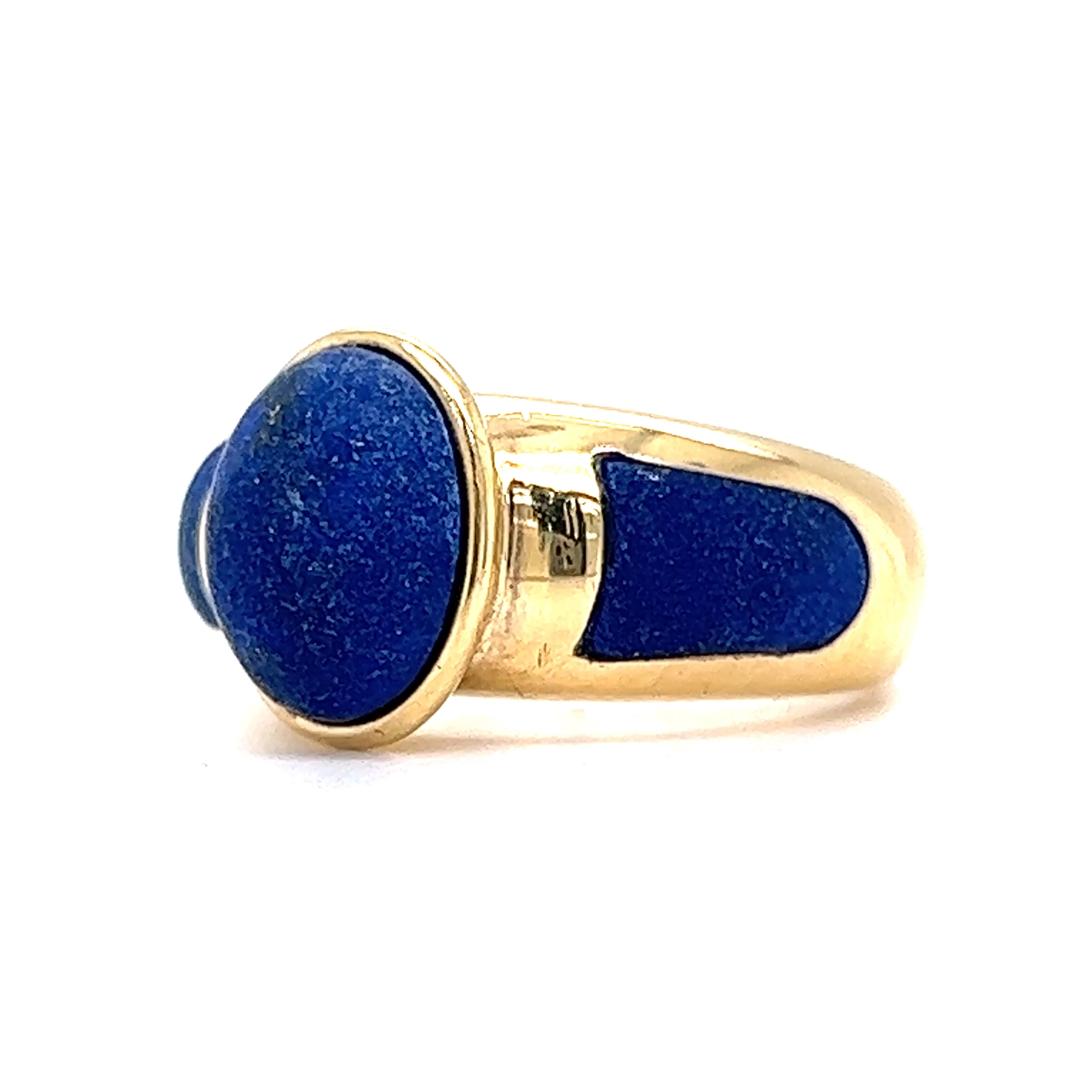 Right Hand Ring Modern 2.04 Cabochon Cut Lapis Lazuli in 18k Yellow Gold - Image 2