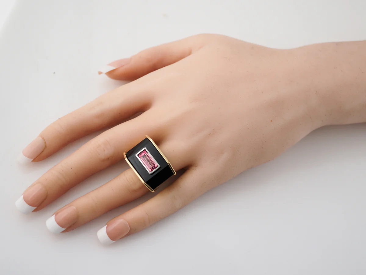***RTV11/23***Right Hand Ring Modern 2.08 Emerald Cut Pink Tourmaline in 18k Yellow Gold - Image 7