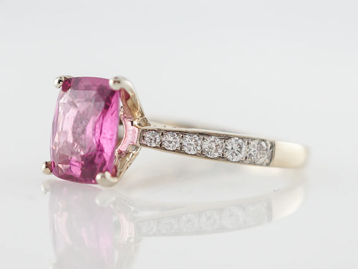 Right Hand Ring Modern 2.14 Cushion Cut Pink Spinel & .24 Round Brilliant Cut Diamonds in 18k Yellow Gold - Image 2