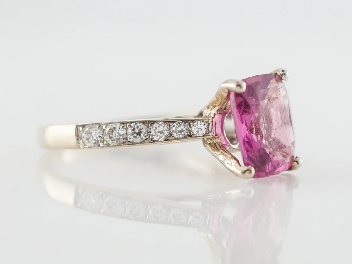 Right Hand Ring Modern 2.14 Cushion Cut Pink Spinel & .24 Round Brilliant Cut Diamonds in 18k Yellow Gold - Image 3