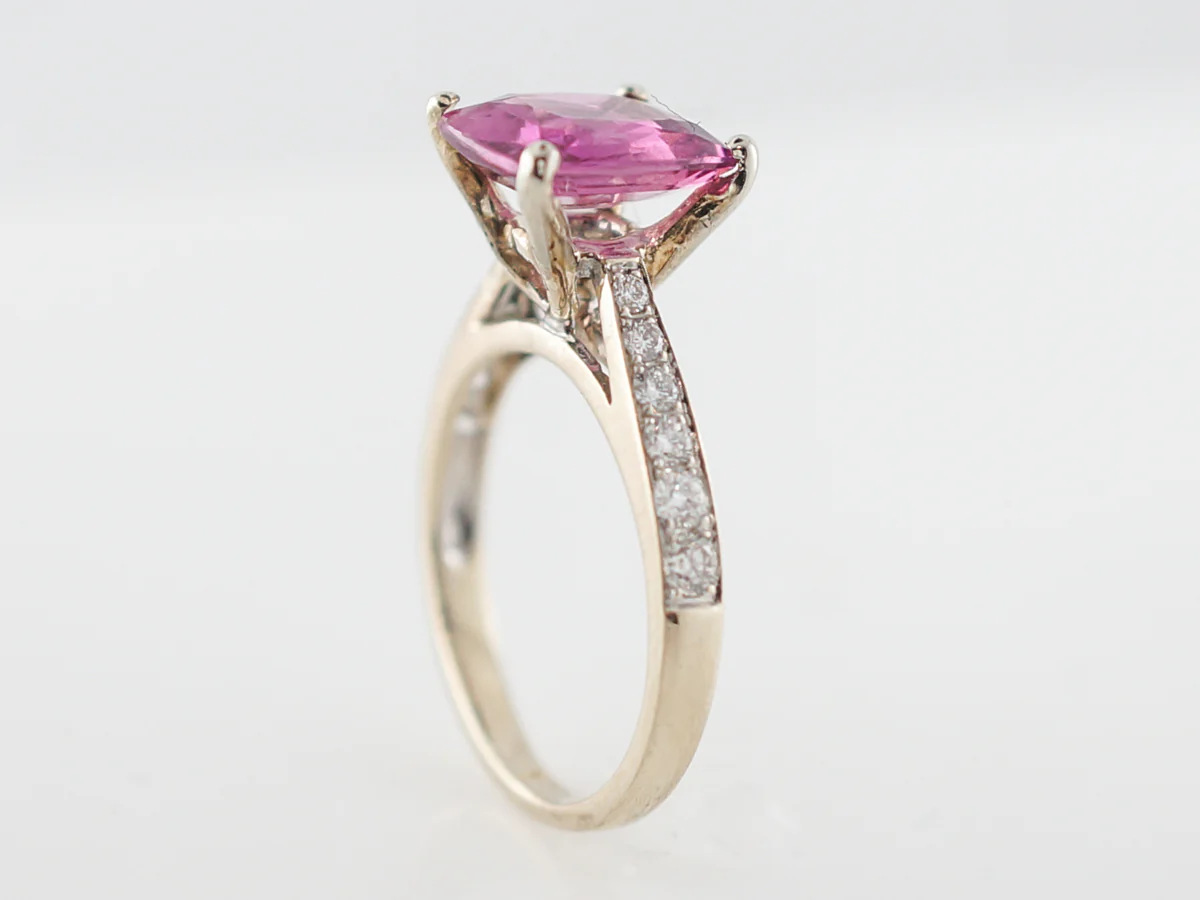 Right Hand Ring Modern 2.14 Cushion Cut Pink Spinel & .24 Round Brilliant Cut Diamonds in 18k Yellow Gold - Image 4