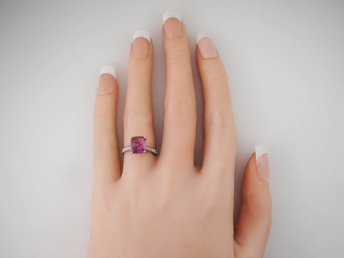 Right Hand Ring Modern 2.14 Cushion Cut Pink Spinel & .24 Round Brilliant Cut Diamonds in 18k Yellow Gold - Image 5