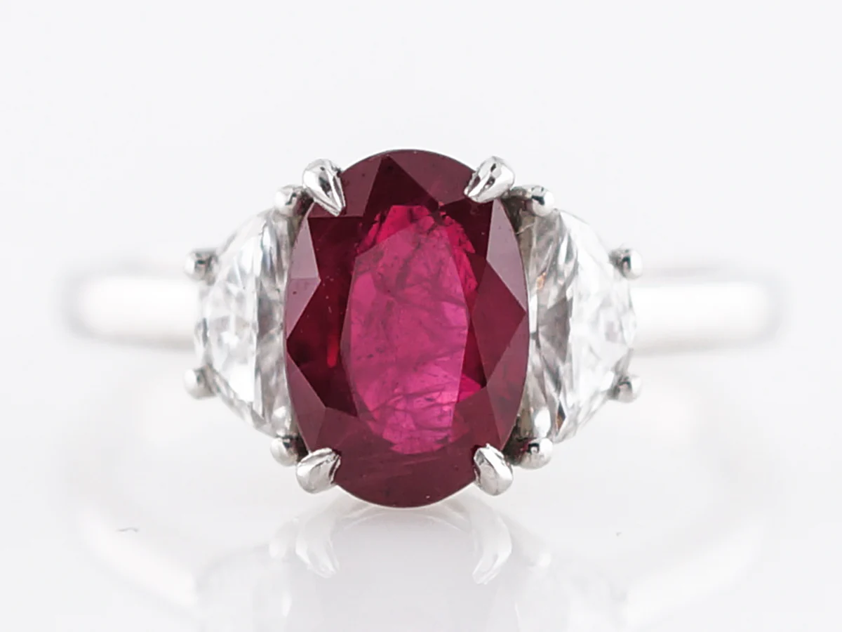 Right Hand Ring Modern 2.19 Oval Cut Ruby in Platinum - Image 2