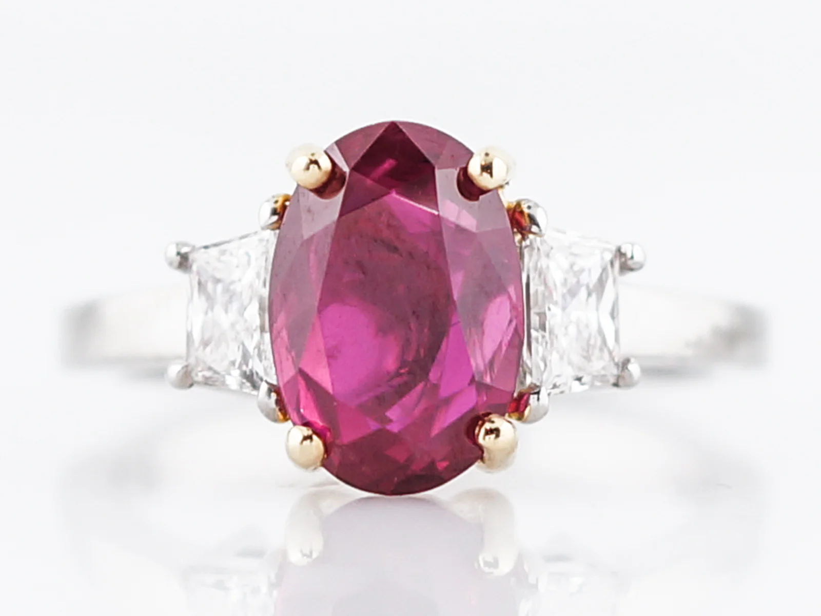 Right Hand Ring Modern 2.97 GIA Oval Cut Ruby in Platinum & 18K Yellow Gold