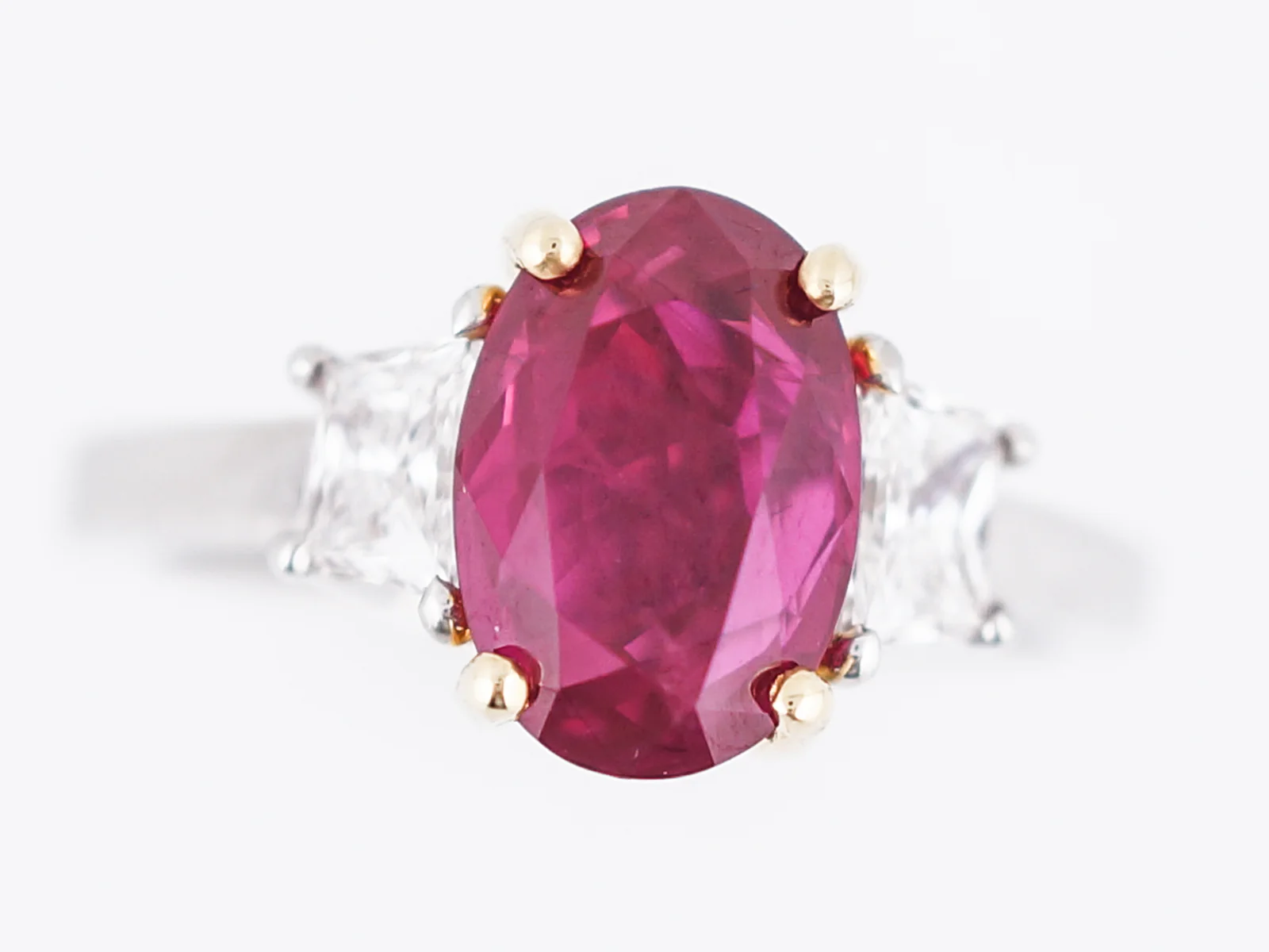 Right Hand Ring Modern 2.97 GIA Oval Cut Ruby in Platinum & 18K Yellow Gold - Image 4