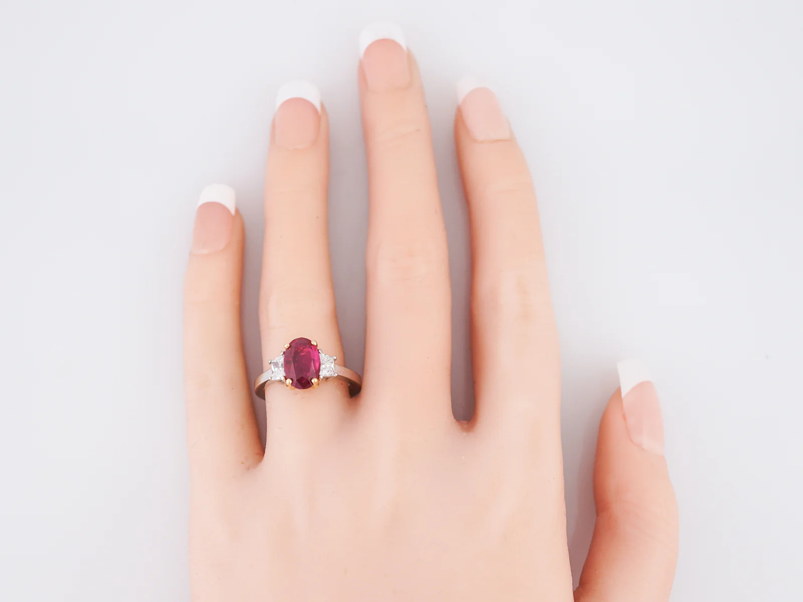 Right Hand Ring Modern 2.97 GIA Oval Cut Ruby in Platinum & 18K Yellow Gold - Image 7