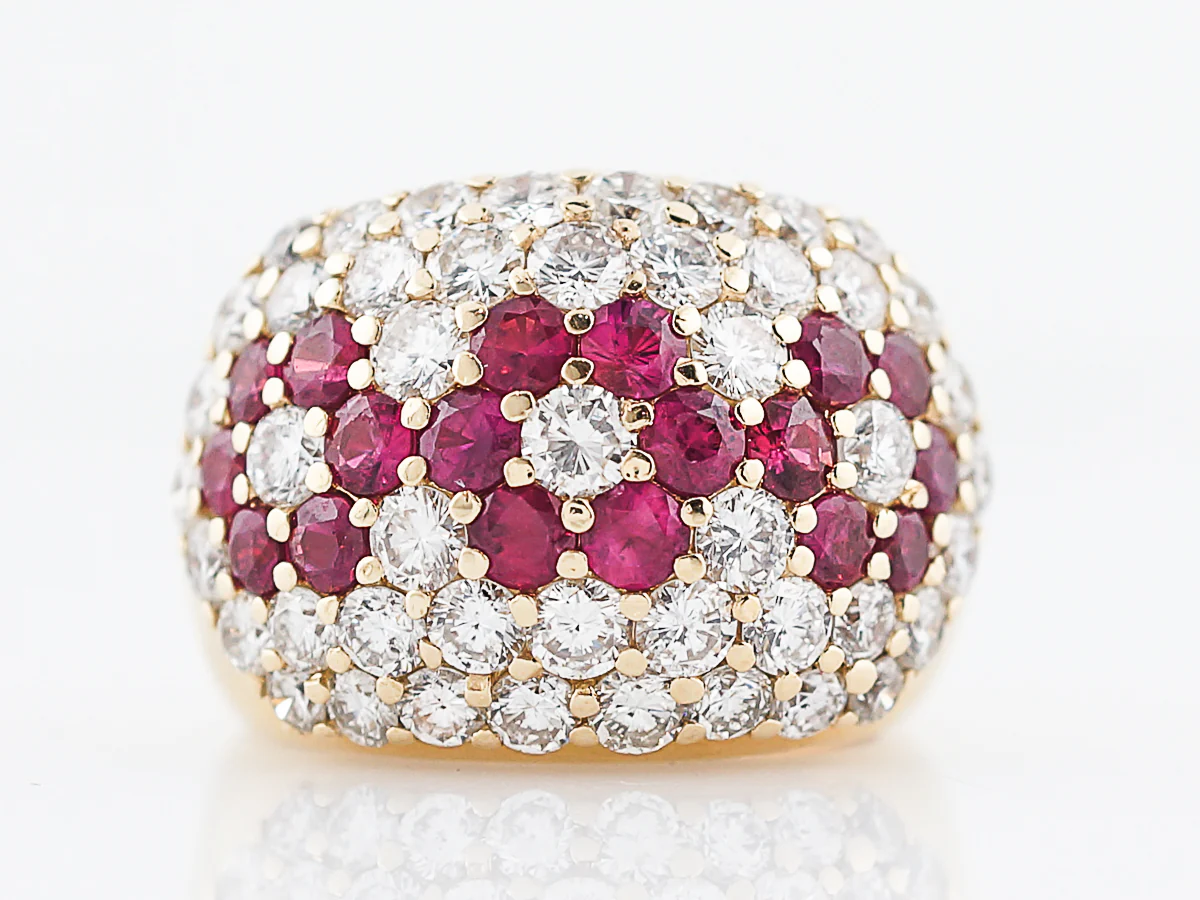 Right Hand Ring Modern 3.50 Round Brilliant Cut Diamonds & 2.88 Round Cut Rubies in 18k Yellow Gold