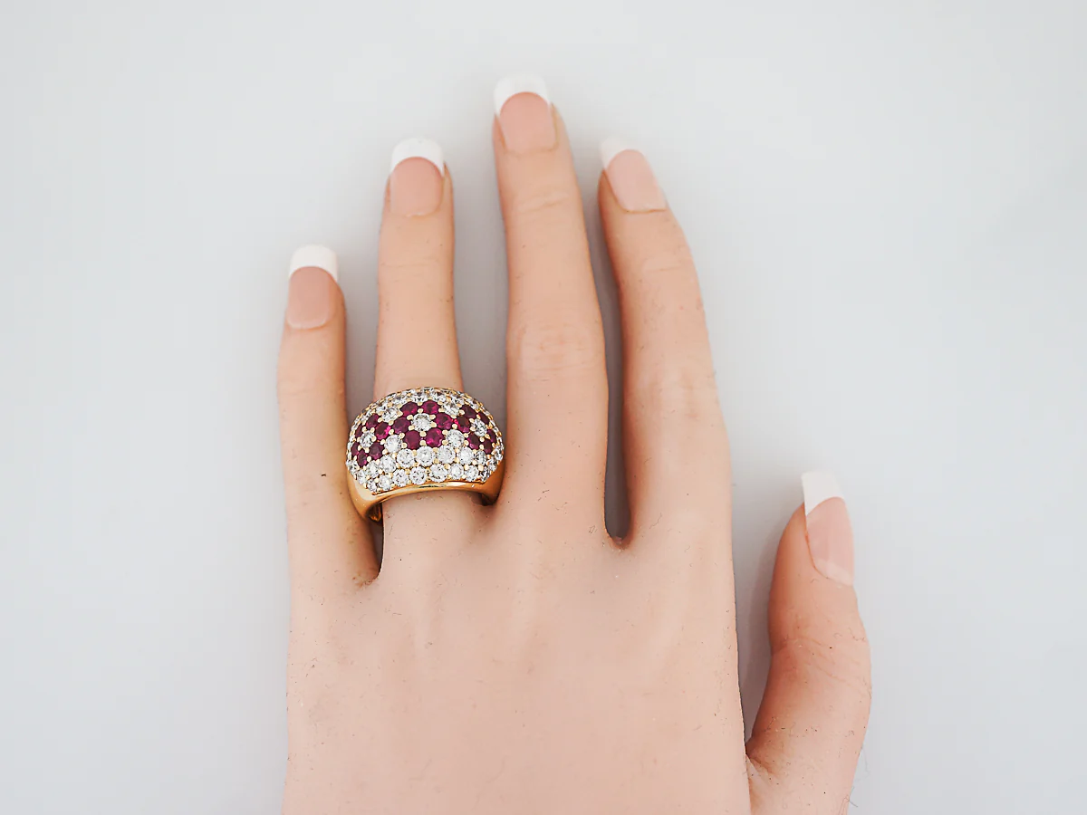 Right Hand Ring Modern 3.50 Round Brilliant Cut Diamonds & 2.88 Round Cut Rubies in 18k Yellow Gold - Image 6