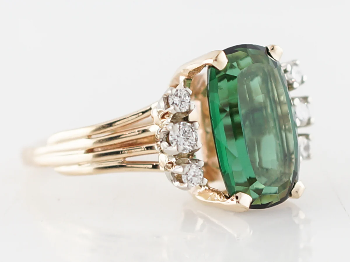Right Hand Ring Modern 3.58 Oval Cut Chrome Tourmaline in 14k Yellow Gold - Image 3