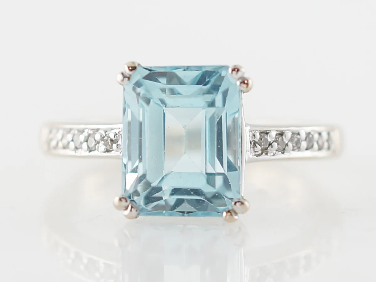 Right Hand Ring Modern 3.63 Emerald Cut Aquamarine in 18k White Gold