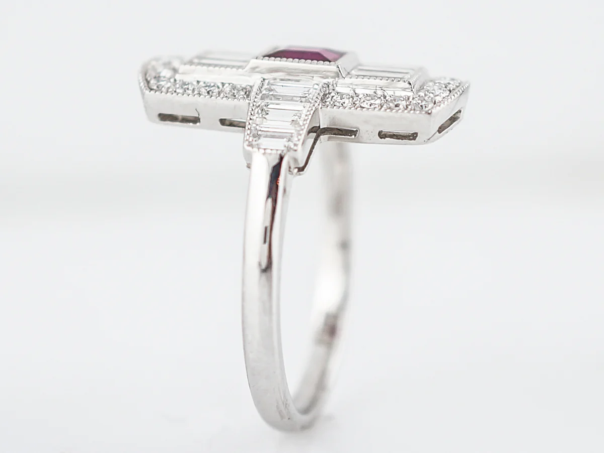 ***RTV 5/23/19***Right Hand Ring Modern .37 Square Cut Ruby in Platinum - Image 4