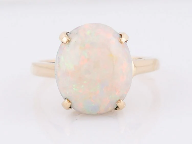 Right Hand Ring Modern 4.04 Cabochon Cut Opal in 14k Yellow Gold