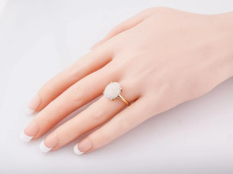 Right Hand Ring Modern 4.04 Cabochon Cut Opal in 14k Yellow Gold - Image 6