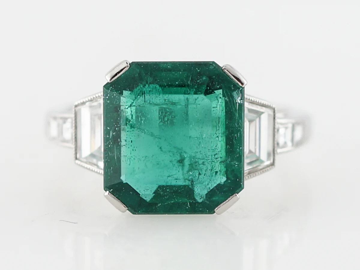 Right Hand Ring Modern 4.24 Square Step Cut Emerald in Platinum