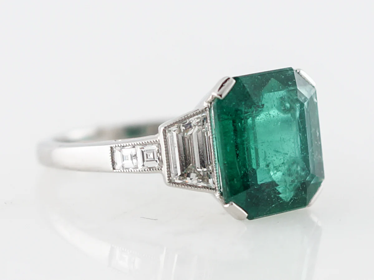 Right Hand Ring Modern 4.24 Square Step Cut Emerald in Platinum - Image 2