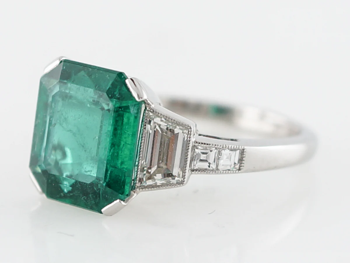 Right Hand Ring Modern 4.24 Square Step Cut Emerald in Platinum - Image 3