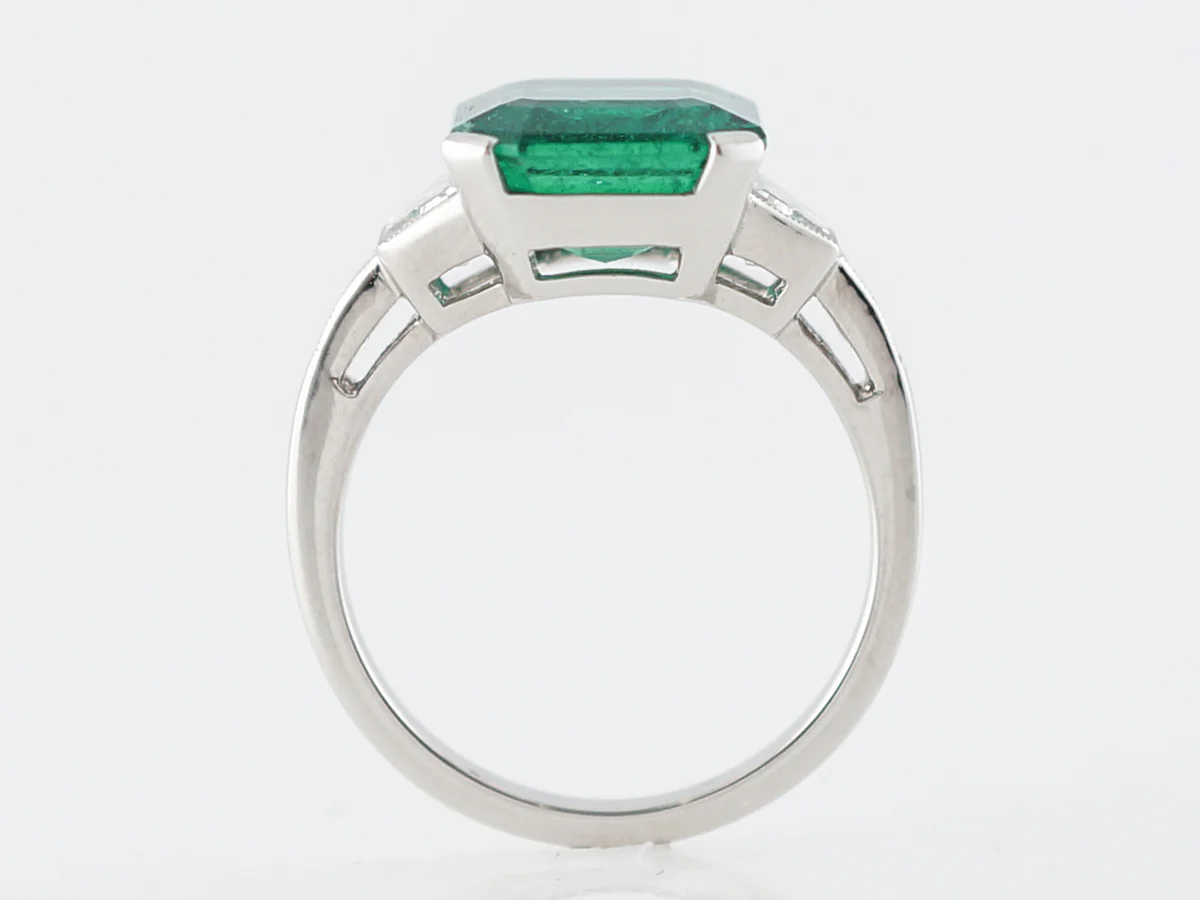 Right Hand Ring Modern 4.24 Square Step Cut Emerald in Platinum - Image 4