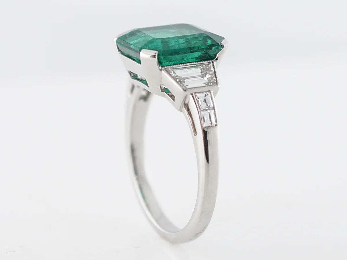 Right Hand Ring Modern 4.24 Square Step Cut Emerald in Platinum - Image 5