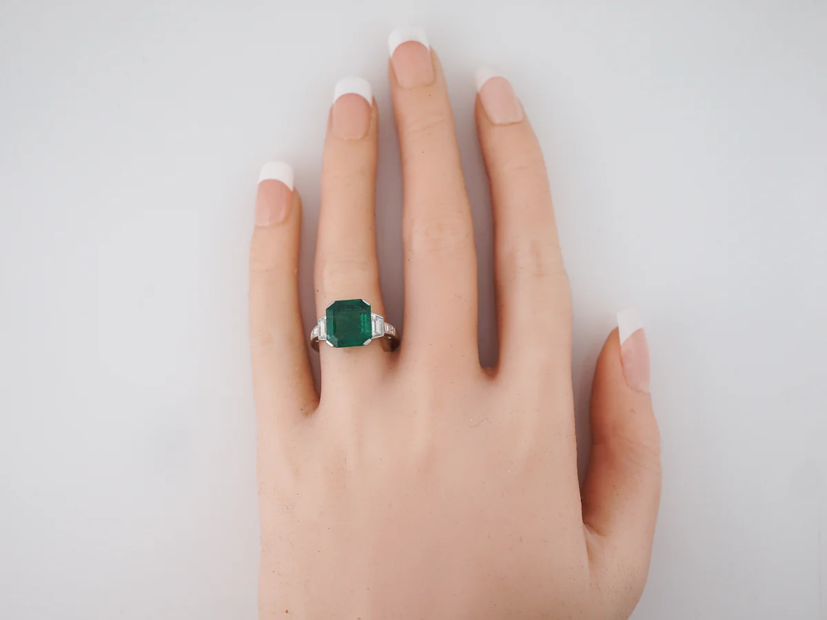 Right Hand Ring Modern 4.24 Square Step Cut Emerald in Platinum - Image 6