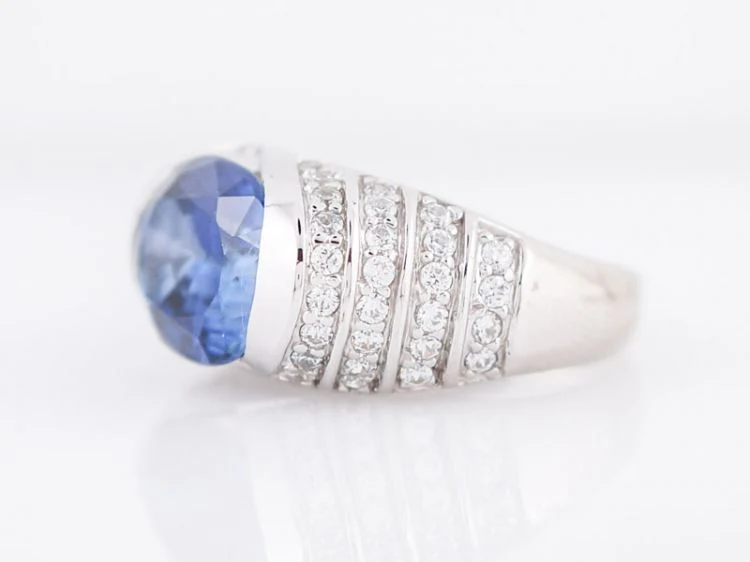 Right Hand Ring Modern 4.60 Oval Cut Tanzanite & 1.12 Round Brilliant Cut Diamonds in 14k White Gold - Image 3