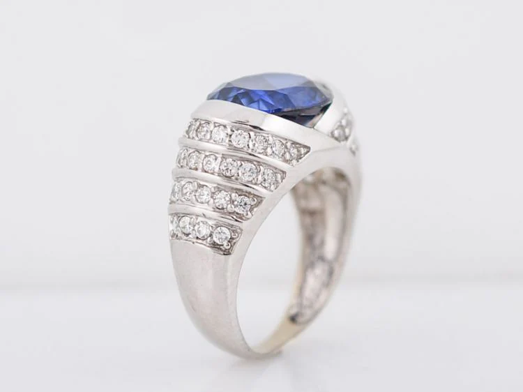 Right Hand Ring Modern 4.60 Oval Cut Tanzanite & 1.12 Round Brilliant Cut Diamonds in 14k White Gold - Image 6