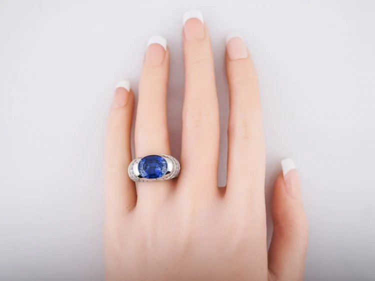 Right Hand Ring Modern 4.60 Oval Cut Tanzanite & 1.12 Round Brilliant Cut Diamonds in 14k White Gold - Image 7