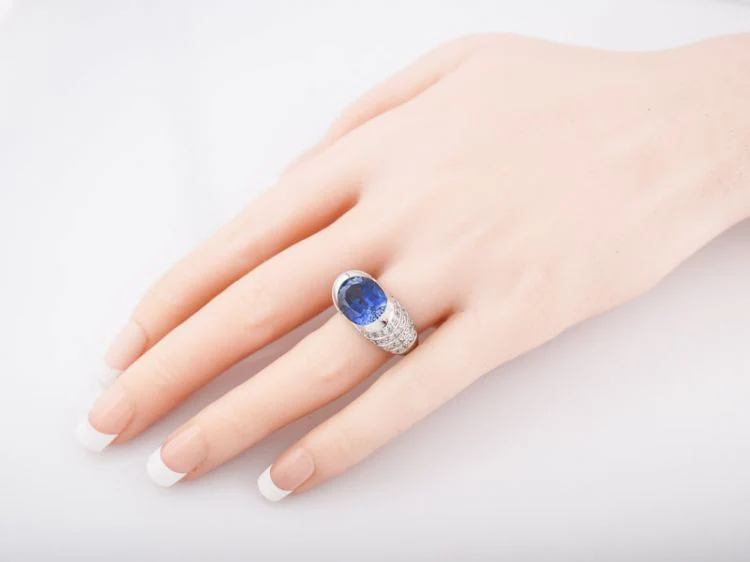 Right Hand Ring Modern 4.60 Oval Cut Tanzanite & 1.12 Round Brilliant Cut Diamonds in 14k White Gold - Image 8